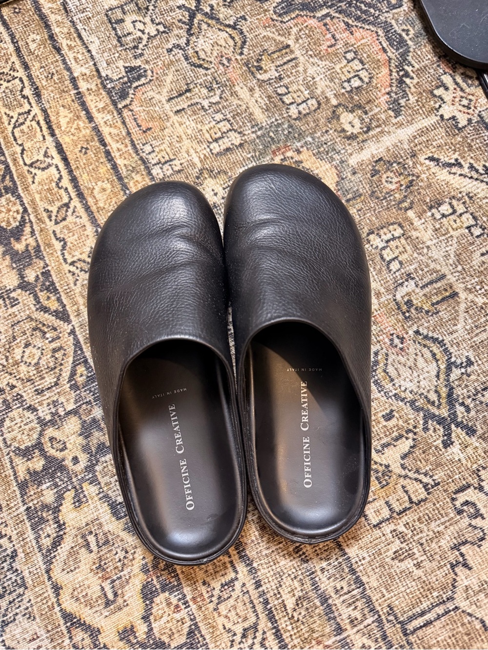 Officine Creative Men's Black Leather Slip-On Mules